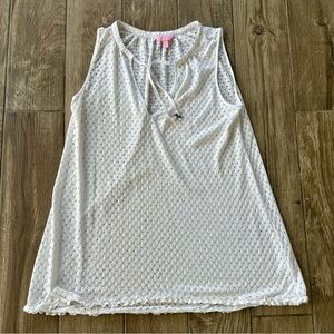 Lilly Pulitzer White Eyelet Sleeveless Top with Tie Neck Swim Coverup size Large